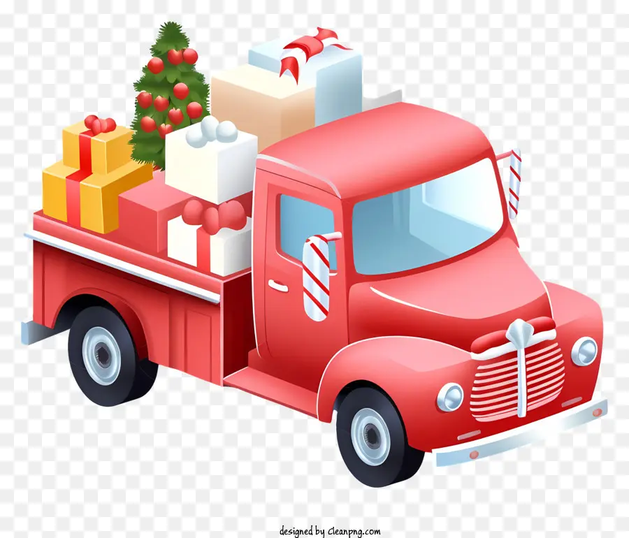 Weihnachtsmann Hut - Detailliertes, hochwertiges Bild von Red Truck mit Geschenken