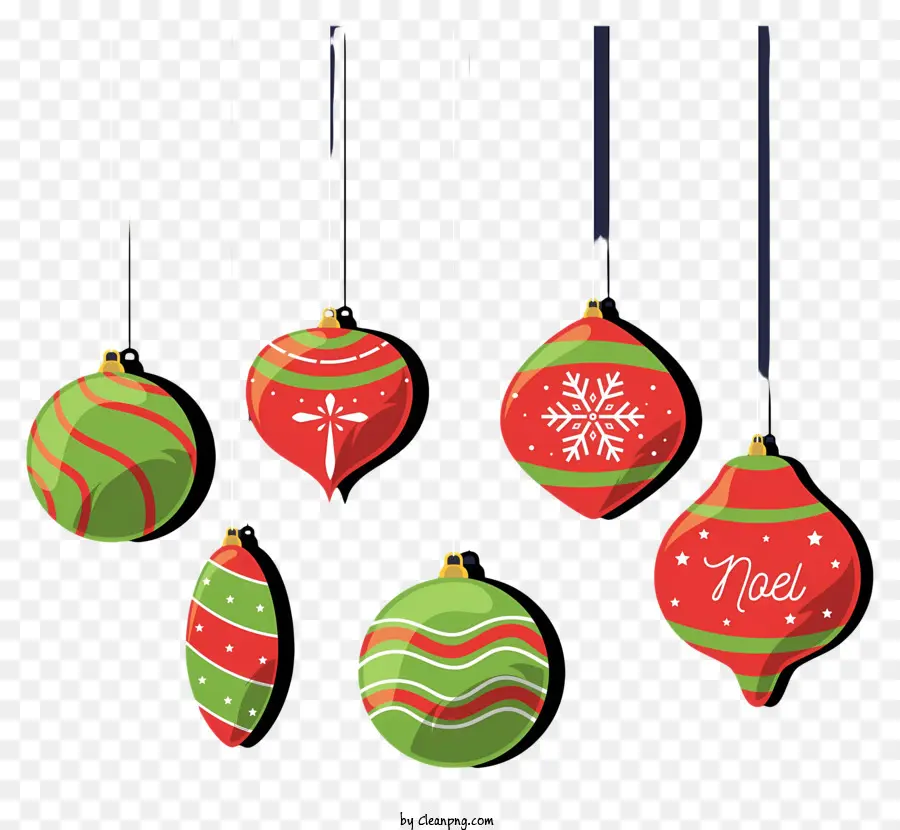 ornamenti rossi ornamenti verdi ornamenti con motivi decorazioni festive del fiocchi di neve - Ornamenti festivi appesi alla corda su sfondo nero