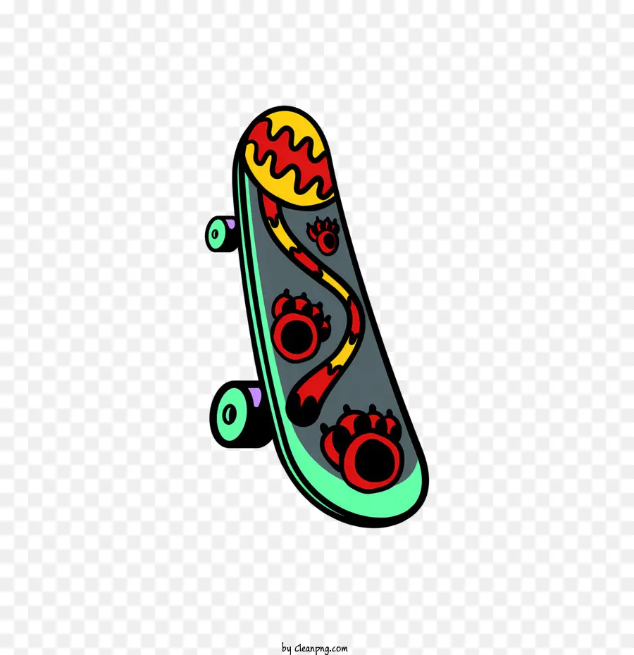 skateboard brightly colored circle triangle zig zag lines