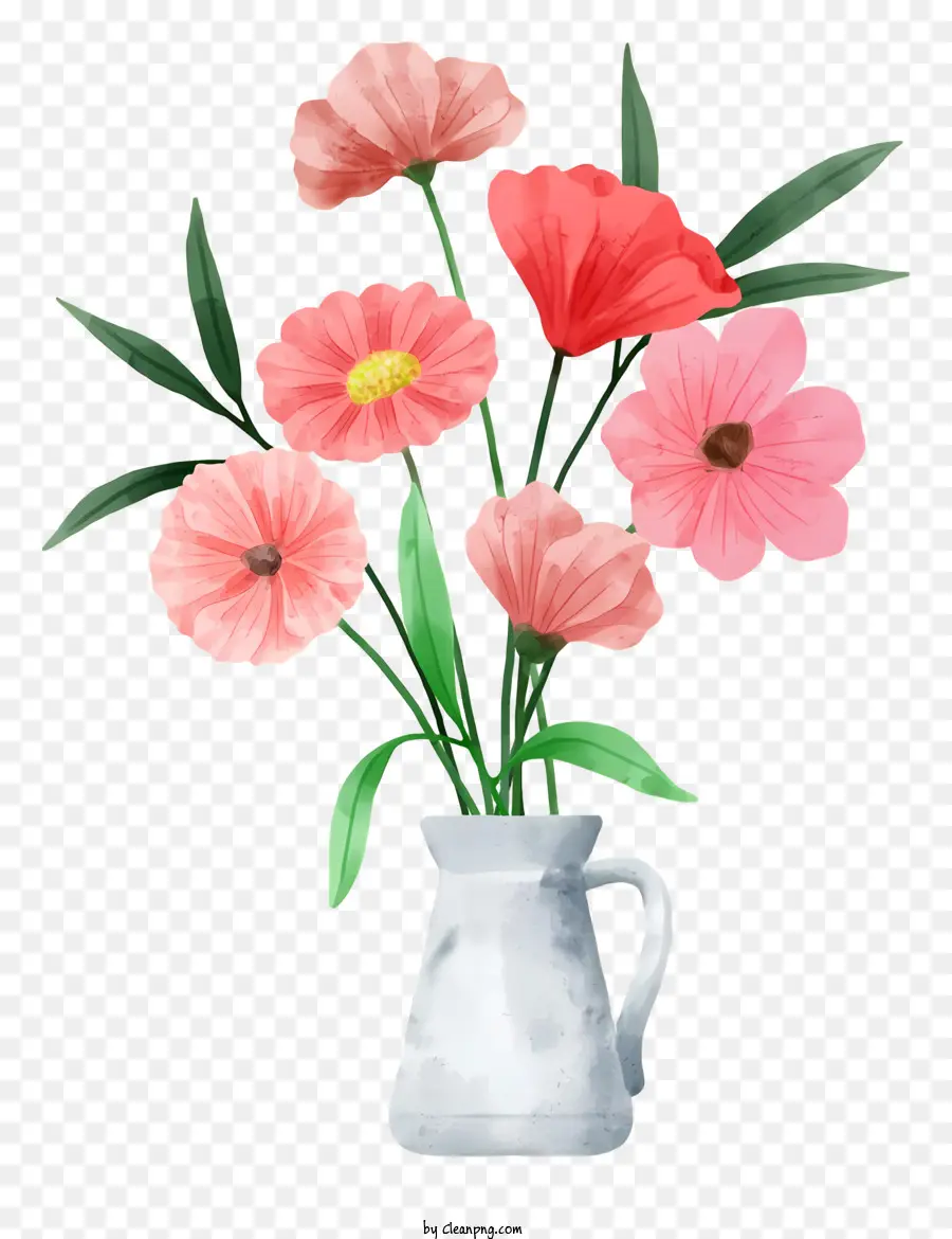 bình hoa - Bóng hoa màu hồng và đỏ giản dị trong bình sứ trắng