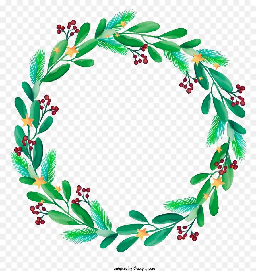 green wreath red berries holly leaves black background wreath made of green leaves