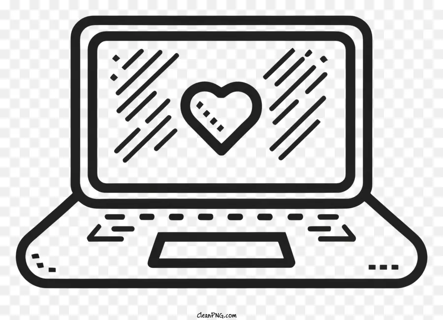 schwarz Herz - Schwarzer Laptop mit weißem Bildschirm mit schwarzem Herzen