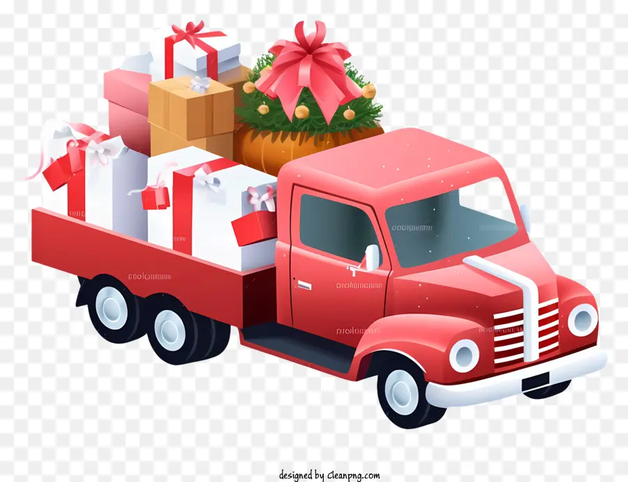 Weihnachtsgeschenke - Hochwertiges Bild von Red Truck mit Weihnachtsgeschenken und Dekorationen