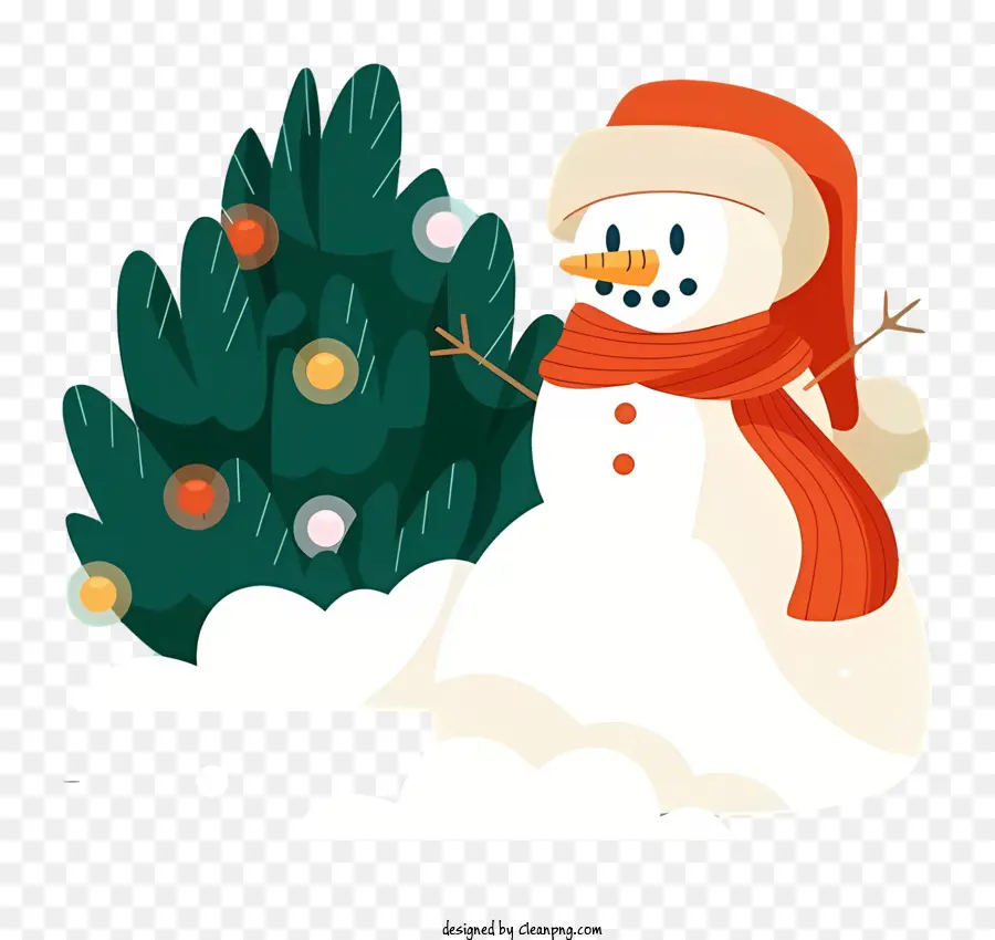 Weihnachtsbaum - Schneemann mit Karottennase und Weihnachtsbaum
