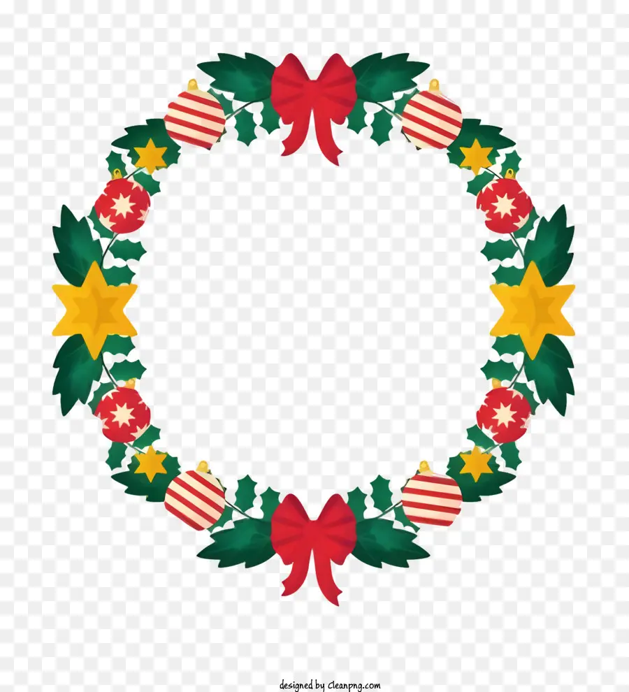 wreath holly leaves stars bells red bows