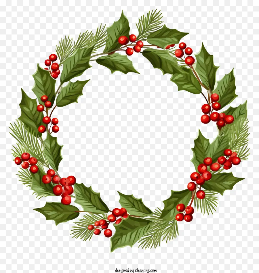 Weihnachten Kranz - Kreisförmiger Weihnachtskranz mit Titzen, Beeren und Stechpalmen