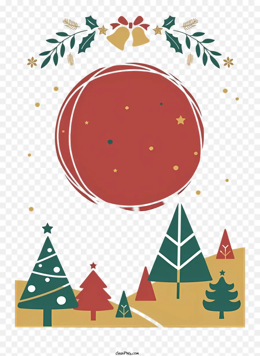 Weihnachtsbaum - Festlicher roter Mond mit Weihnachtsbäumen und Stern