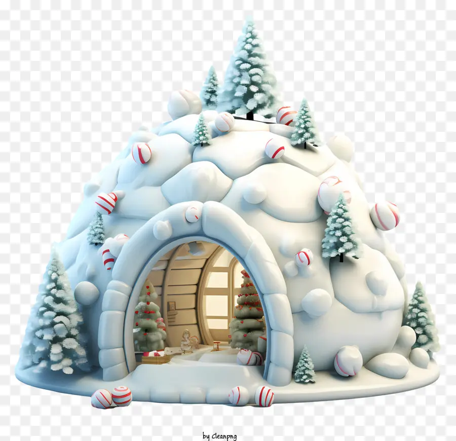 albero di natale - Scena invernale con igloo innevato e decorazioni natalizie