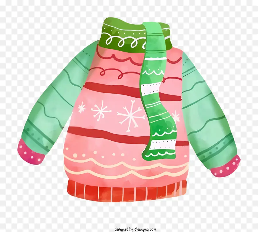 Pullover rot und grün weiß und rot gestreiftes Schalkragen Manschetten - Festlicher roter und grüner Pullover mit Schal