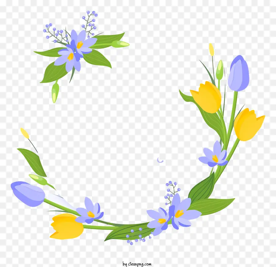 Blütenstiel - Buntes Tulpenkreis mit Stiel und Blättern