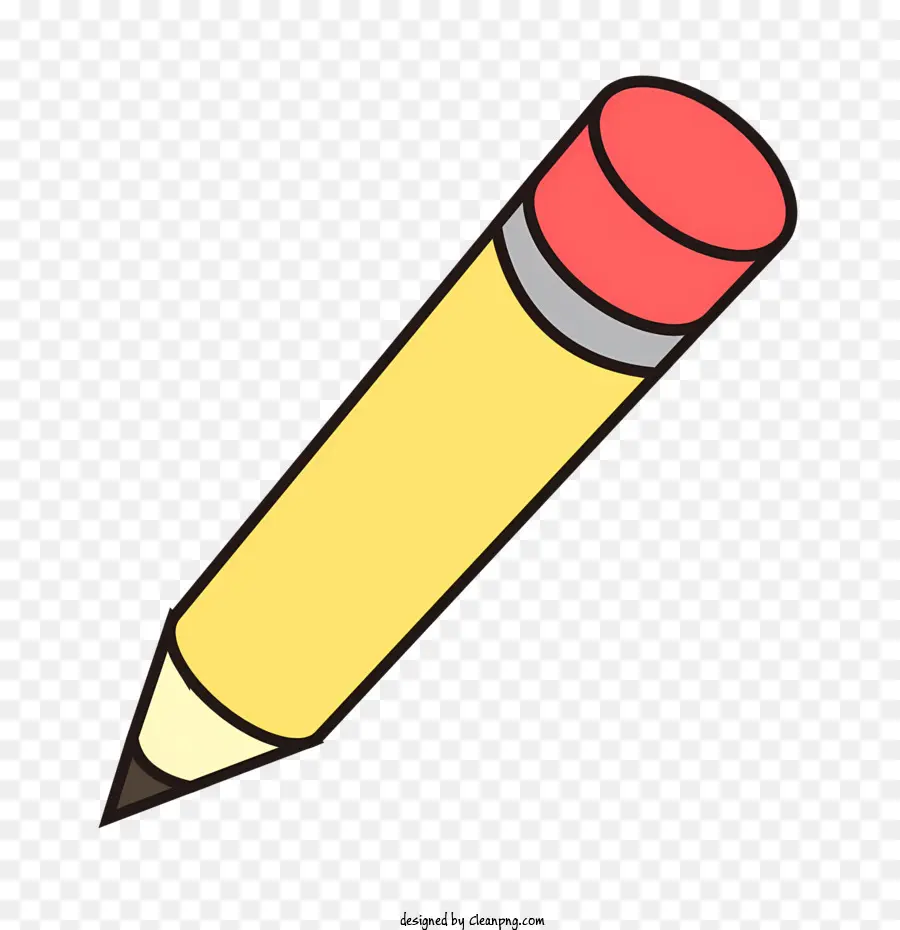 gelber Bleistift rotem Radiergummi geschärkter Bleistift gerundeter Radiergummi, der auf der Seite liegt - Gelber Bleistift mit rotem Radiergummi auf schwarzem Hintergrund