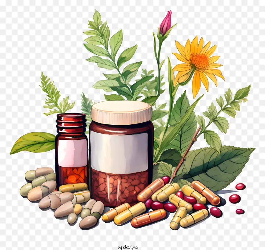 natürliche Kräuter Ergänzungen Pillen Farben Formen - Natürliche Kräuter und Nahrungsergänzungsmittel in verschiedenen Farben