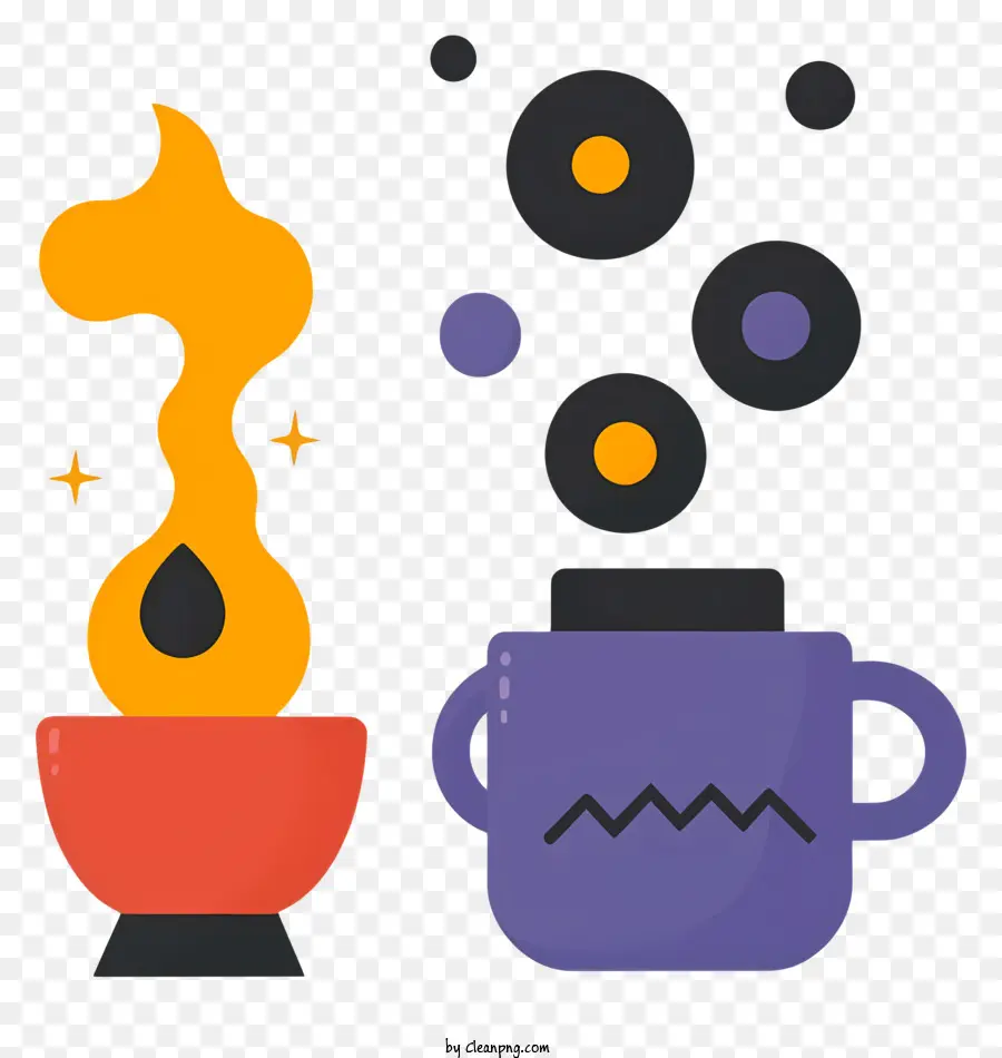 Heiße Teller Tassen Dampfvioletts Design heißes Getränk - Bunte Tassen auf heißem Teller mit Dampf