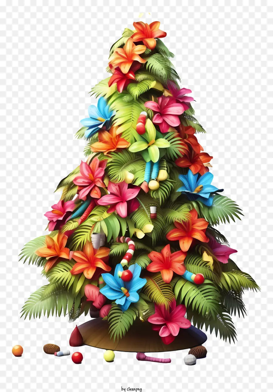 Weihnachtsbaum - Festlicher Weihnachtsbaum mit farbenfrohen Stoffblumen