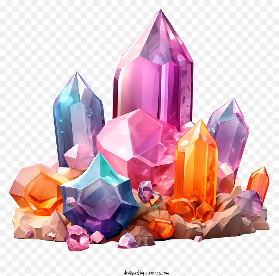 Kristalle farbenfrohe Stapel dunkler Hintergrundformen - Bunte Kristalle, die in verschiedenen Formen und Größen angeordnet sind
