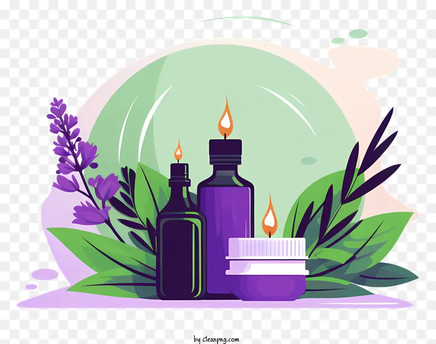ätherische Öle Kerzenblätter Aromatherapie natürliche Heilmittel - Flache, schwarze und weiße Grafik von ätherischen Ölen