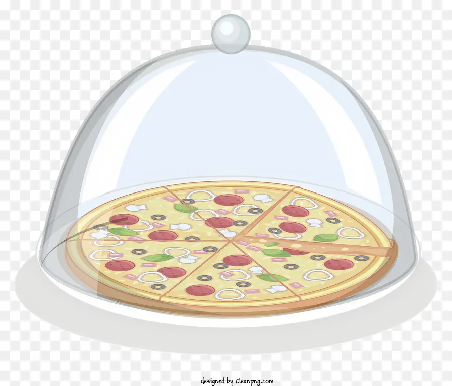 pizza di pomodori di pomodori appena sfornati - Pizza appena cotta esposta sotto la cupola di vetro