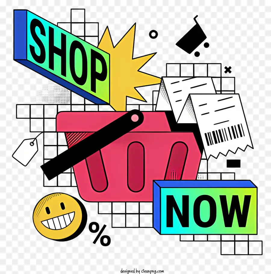 online shopping - Unorganisierter Einkaufskorb mit verstreuten Artikeln