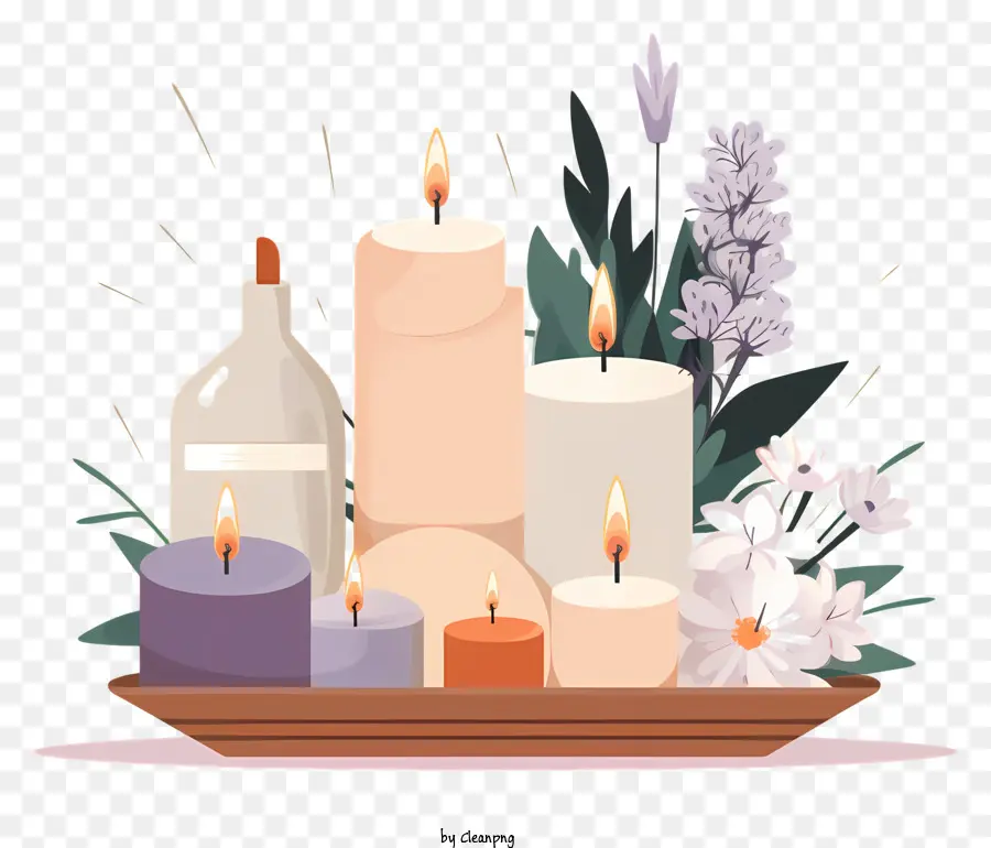 Schüssel mit Kerzen Wachs Kerzen Lilacs Lilies Papierblumen - Schüssel mit Plastik, Wachskerzen, Papierblumen