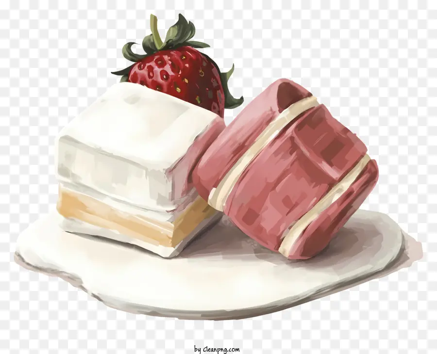 Weißer Schokoladenkuchen Erdbeerkuchen Dessert Foodfotografie Food Styling - Weißer Schokoladenkuchen mit Erdbeer auf Teller