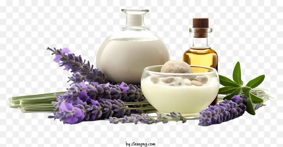 Lavendel - Schüssel mit Sojamilch mit Lavendelhaufen