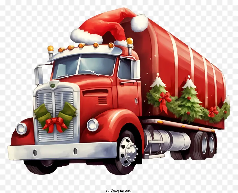 cappello di babbo natale - Grande camion rosso con cappello da Babbo Natale e decorazioni