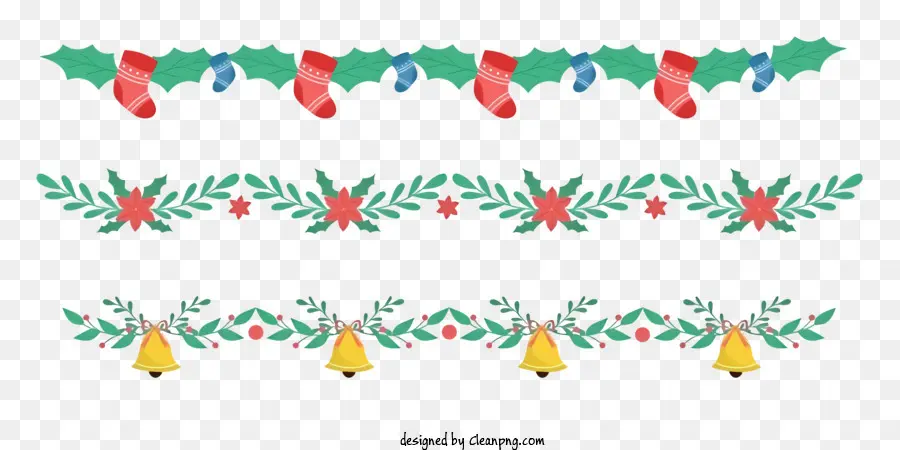 decorazione natalizia foglie di agrifoglio bacche rosse e verdi - Decorazione delle vacanze piatte con foglie di agrifoglio, bacche, nastro e campana