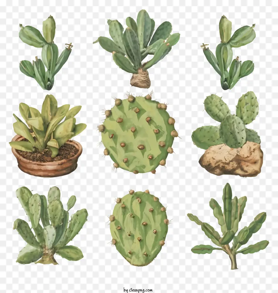 Kaktuspflanzen verschiedene Arten von kakti-Topf-Kakteen-Runden-Kaktus kleiner Kakteen - Verschiedene Kakteen in Töpfen, die im Kreis angeordnet sind