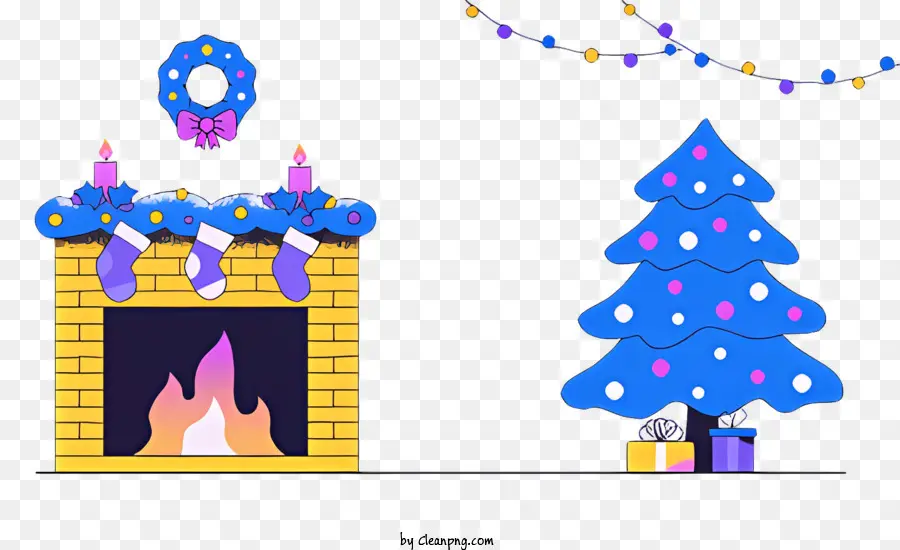 albero di natale - Accogliente camino di Natale con albero, ghirlanda e candele