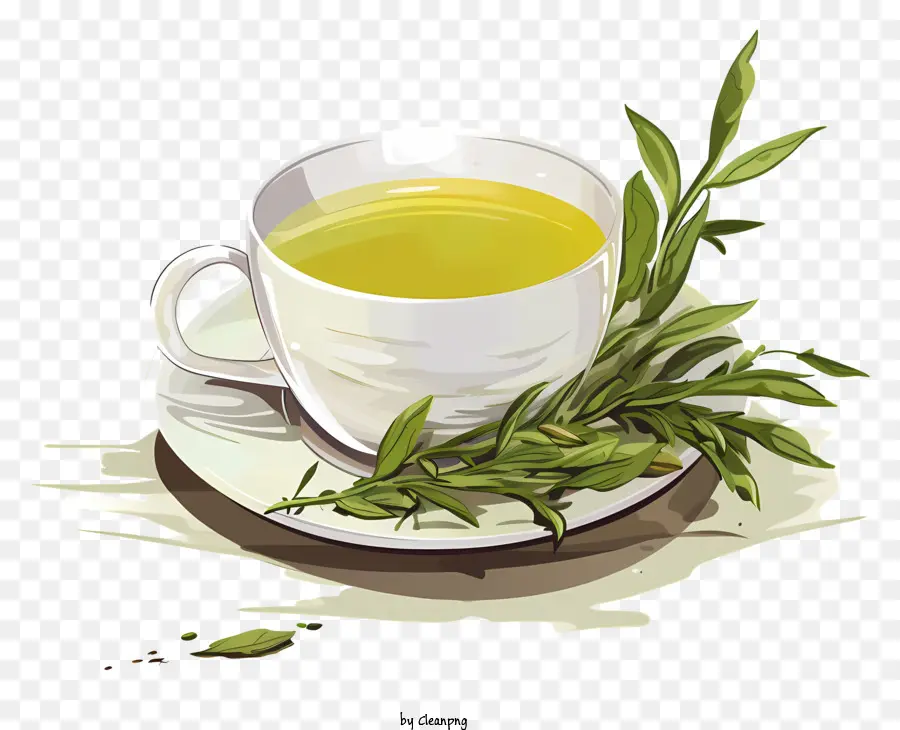 tè verde - Tazza di tè verde fumante con ramo salvia