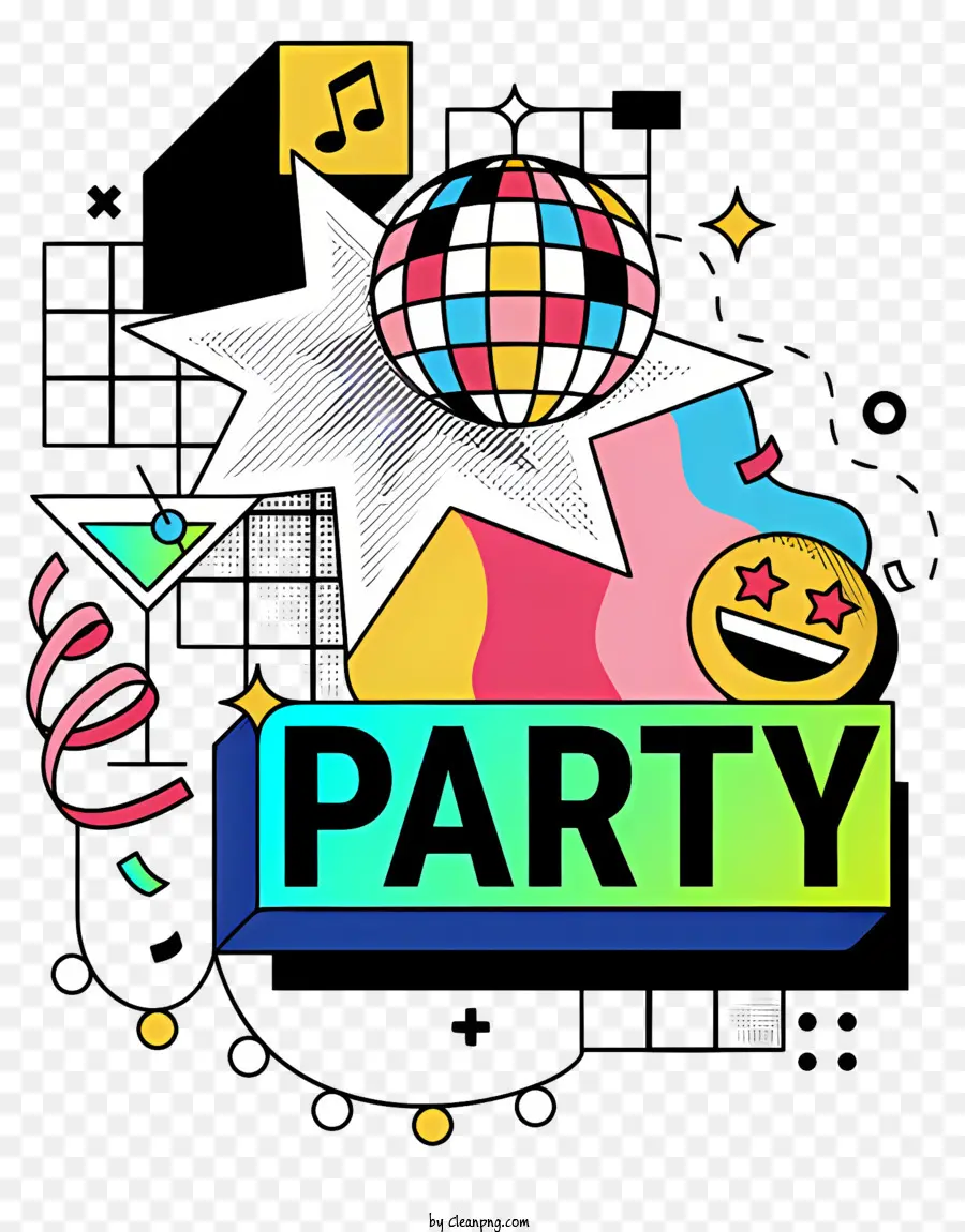 Disco Ball - Disco -Party -Szene mit leuchtenden Farben und Mikrofon