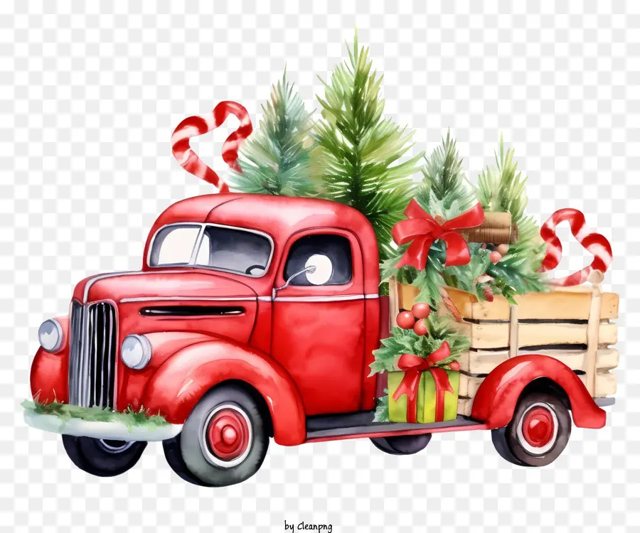 Weihnachtsbaum - Festlicher Vintage -LKW mit Weihnachtsdekorationen und Atmosphäre