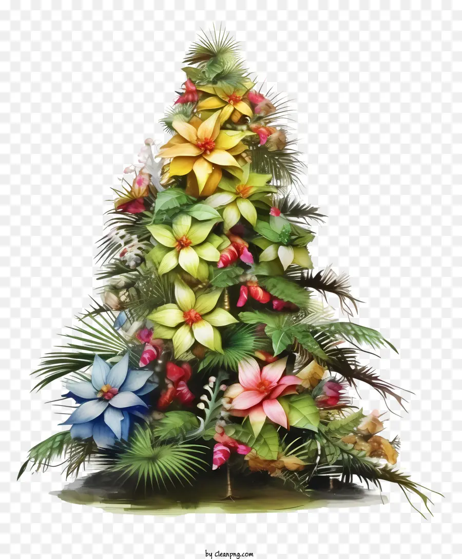 albero di natale - Albero di Natale colorato di fiori su sfondo nero