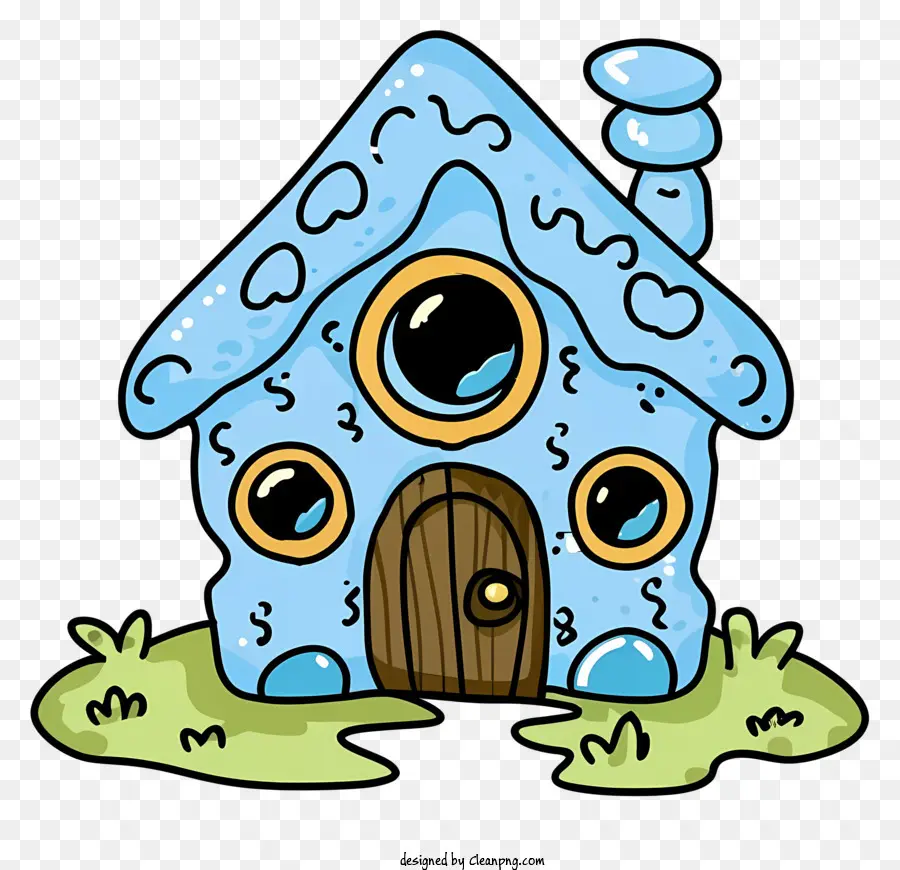Casa di pan di zenzero Blue Gingerbread House Grinning Gingerbread House con casa di pan di zenzero di pan di zenzero immagine - Casa di pan di zenzero blu con gli occhi e il sorriso
