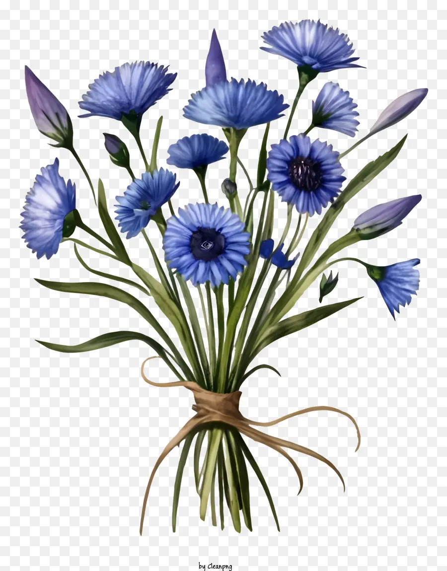 Blaue Blumen Bouquet Ribbon Schwarz und Weiß Zeichnung vergessen mich Nots - Schwarz -Weiß -Zeichnung des blauen Blumenstraußes