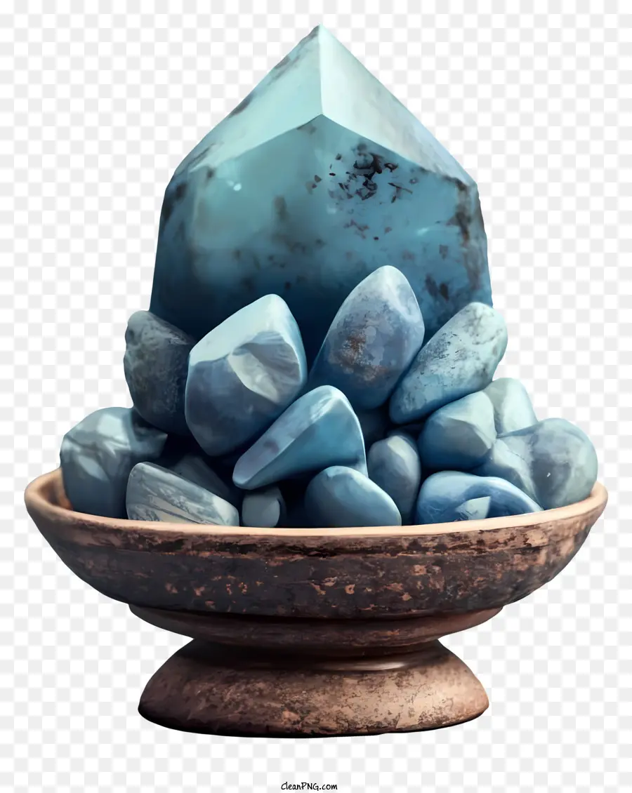 màu xanh tinh thể tinh thể tinh thể xanh tinh thể đá đen bề mặt tinh thể mịn - Big Blue Crystal trong bát có đá