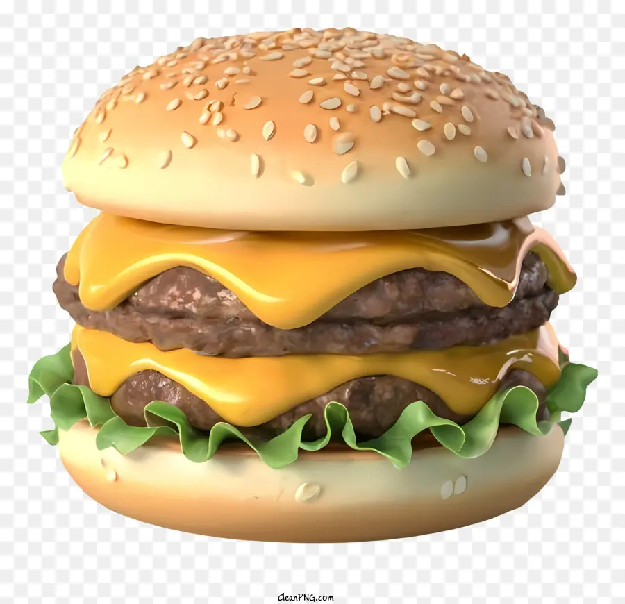 3d hamburger rendered image cheeseburger large patty lettuce burger