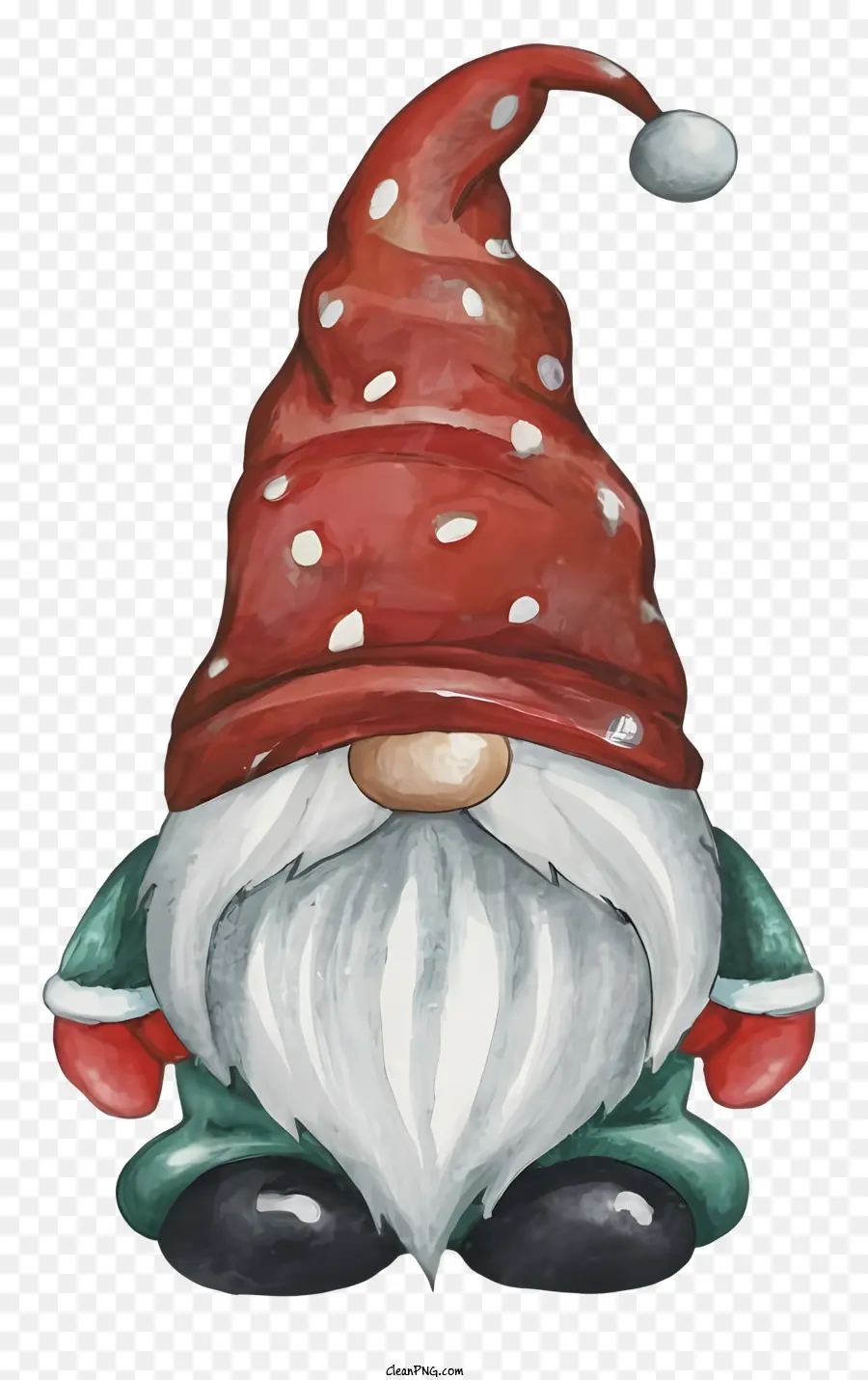 watercolor painting green gnome red and white hat white socks green shoes