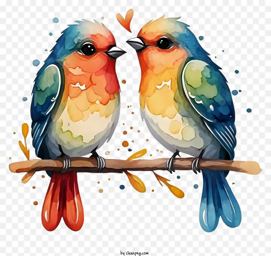 Liebe Vögel - Zwei Vögel mit Fliegen halten Herzen auf
