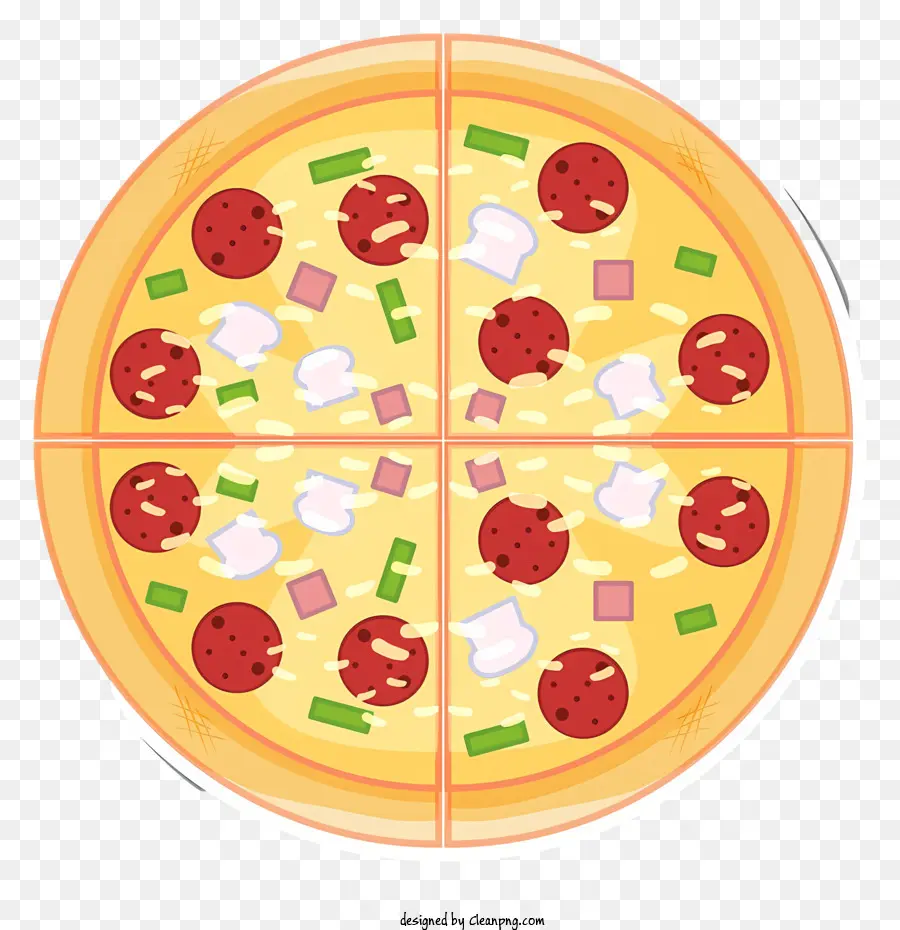 Pizza -Toppings Schinkenkäsegrün -Paprika - Realistisches Bild von Pizza mit verschiedenen Belägen