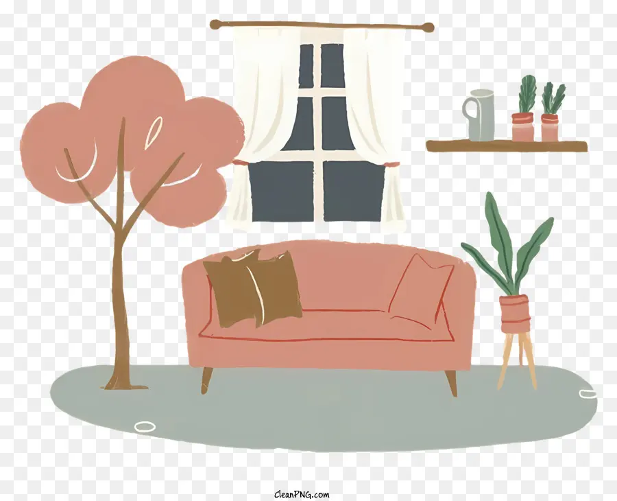 Piante in vaso di divano rosa decorazioni per la finestra della finestra - Immagine: stanza rosa con piante e finestre