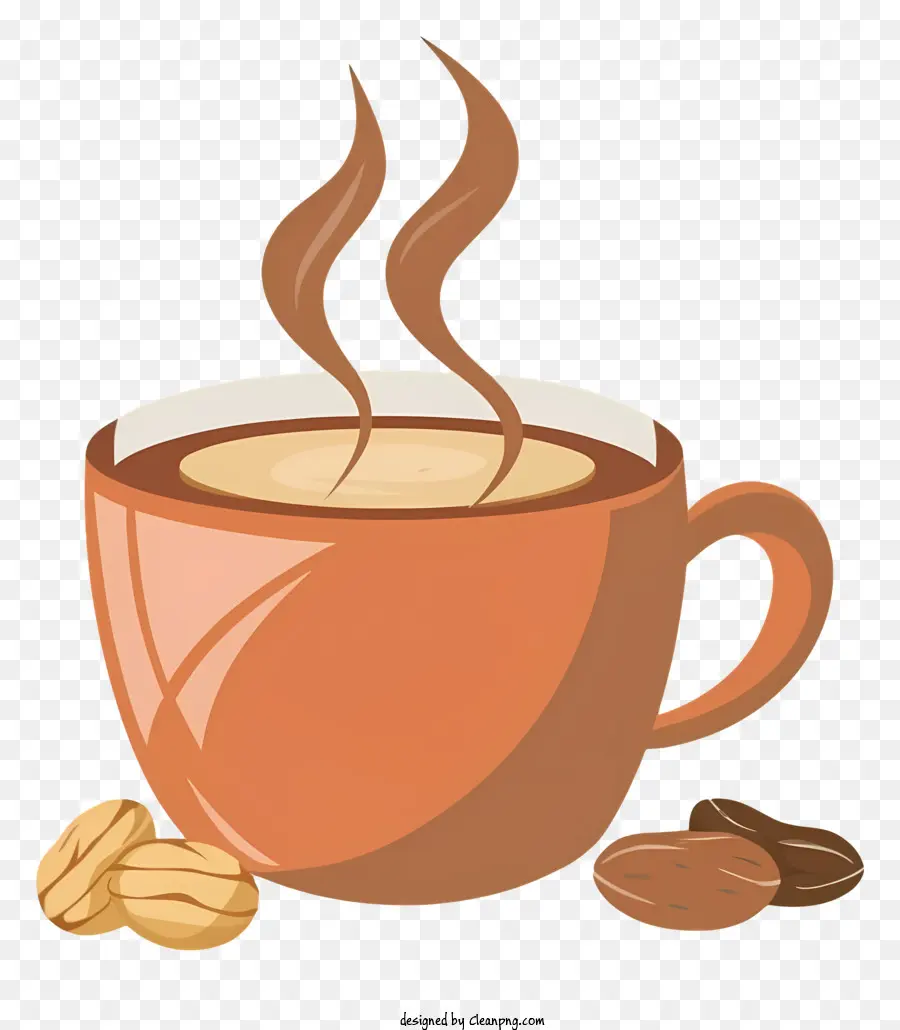 heißen Kaffee - Heißer Kaffee mit Dampf, Nüsse auf dem Boden