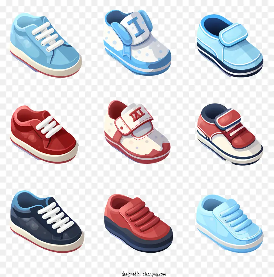 Turnschuhe hohe Top -Schuhe niedrige Top -Schuhe mittelgroßen Top -Schuhen Verschiedene Farben - Buntes Comic-inspirierte Schuhe, die auf glänzender Oberfläche ausgestellt sind