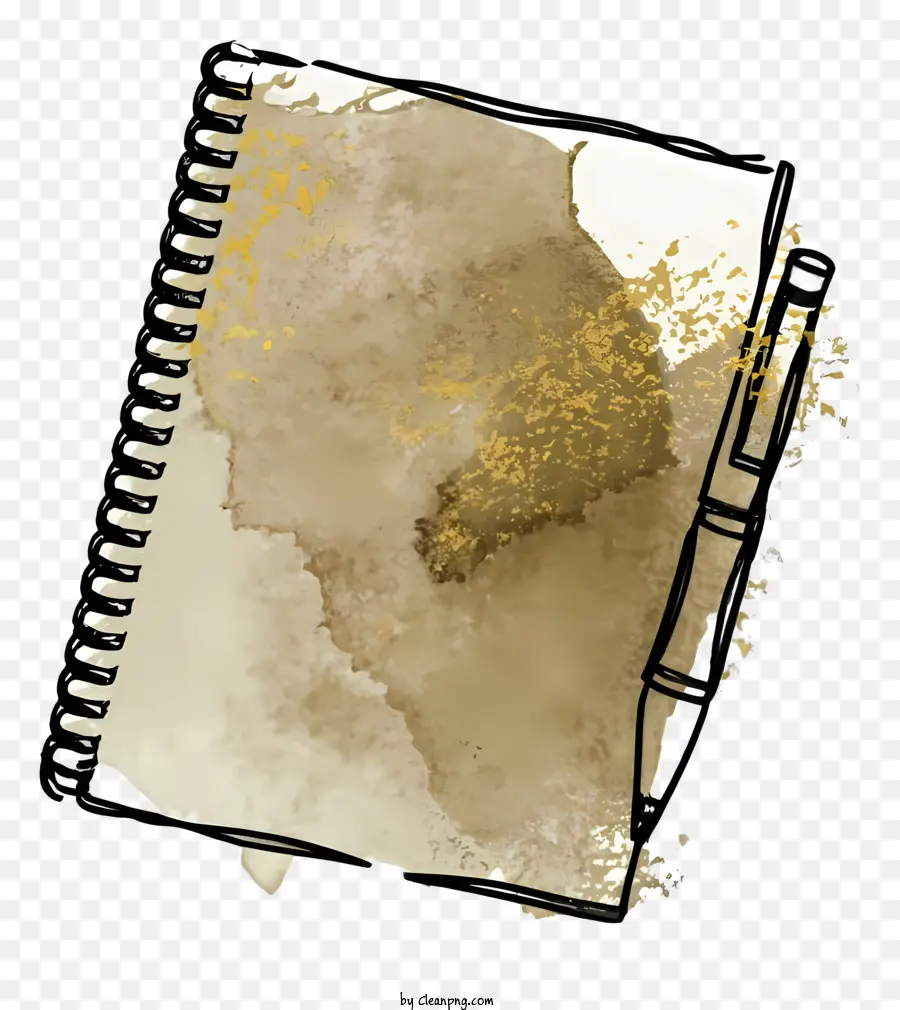 pittura ad acquerello che sciolta spazzatura della superficie di carta e colore marrone polvere - Pittura ad acquerello del libro danneggiato con sporcizia