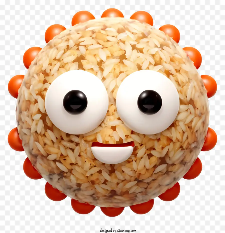 Sfera di riso carina sorridente a sfera di riso alimentare alimentare a sfere di riso integrale rossa su palla di riso - Sfera di riso integrale carina e amichevole con fagioli