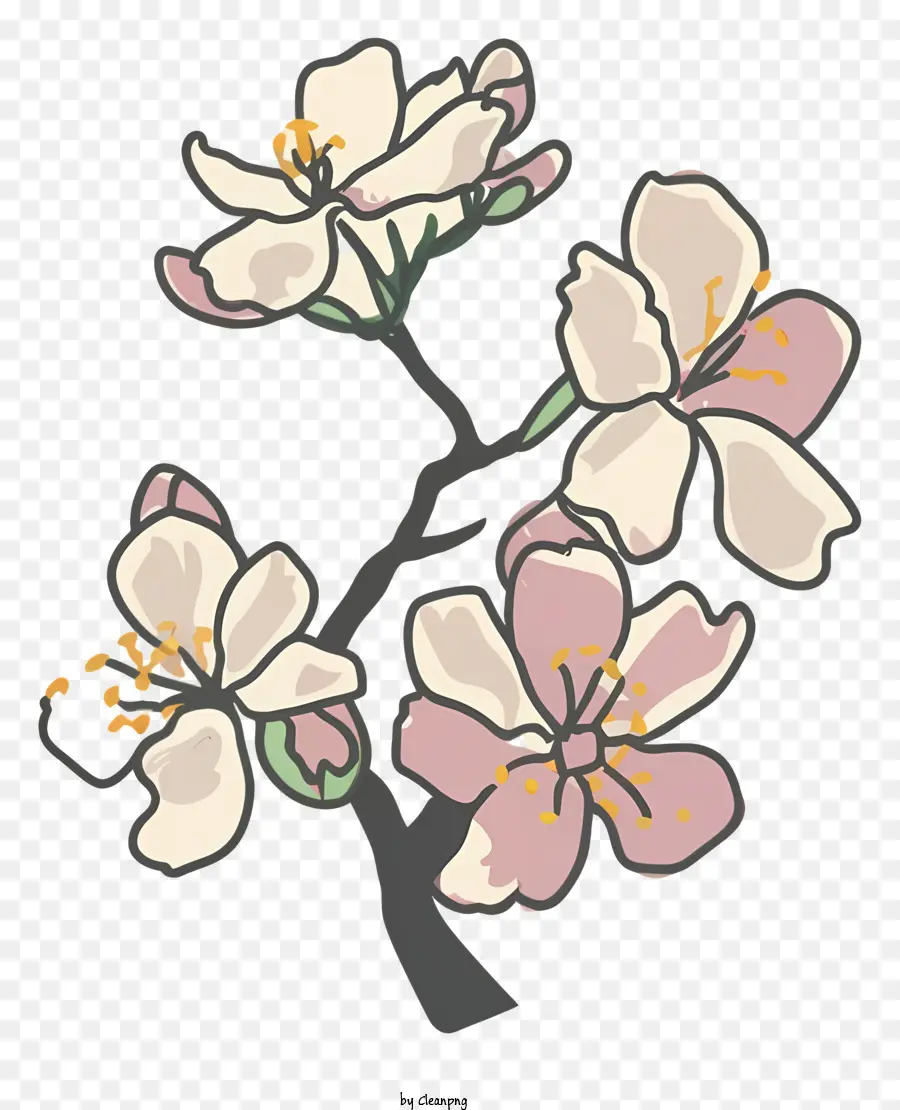 Zweig mit Blumen rosa und weiße Blüten kleine grüne Blätter glockenförmige Blüten Nichtsymmetrischer Zweig - Asymmetrischer Zweig mit rosa und weißen glockenförmigen Blüten