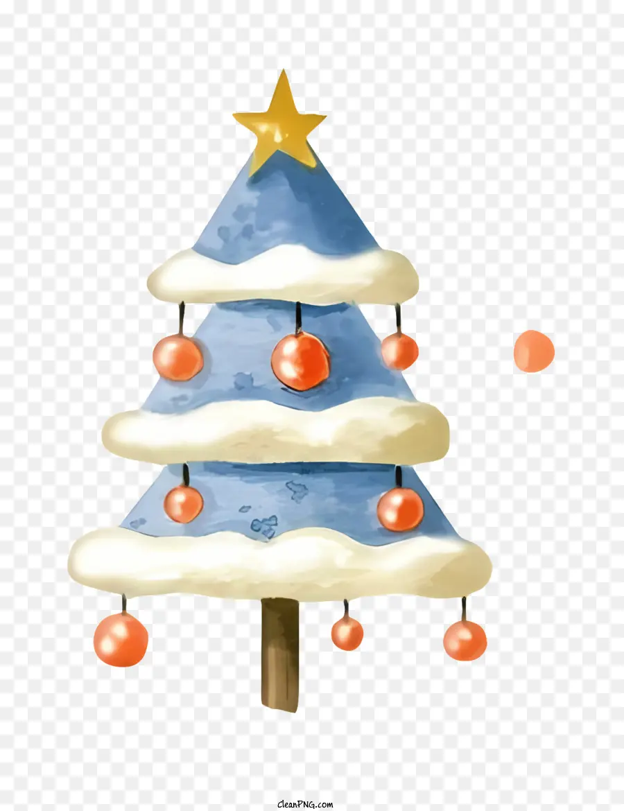 Weihnachtsbaum - Aquarellmalerei des schneebedeckten Baumes mit Ornamenten