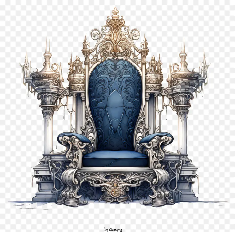 Design intricato trono simboli di sculture in metallo blu e oro - Trono blu e oro decorati in illuminazione fioca
