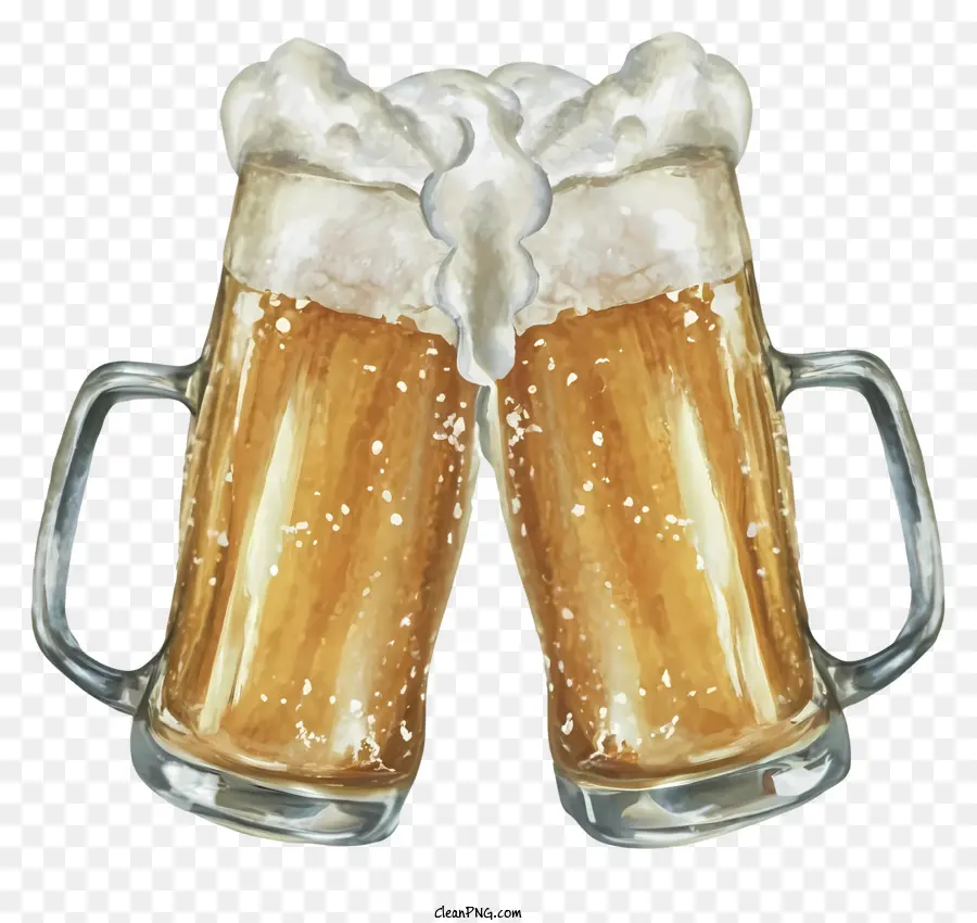 Dipingendo tazze di birra celebrazione in vetro birre - Due tazze di birra che tincano in celebrazione piena di schiuma