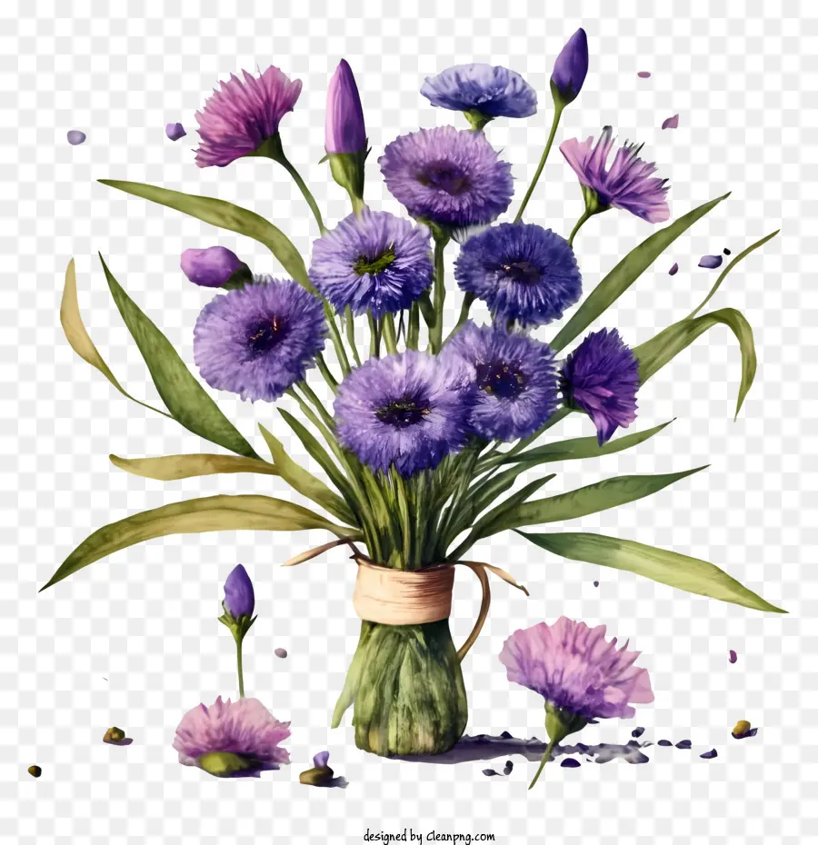 purple carnations bouquet vase black background contrast